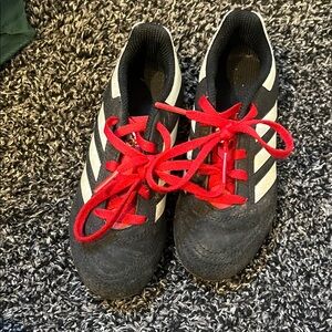 Adidas Kids Black and White Sneakers with Red Laces